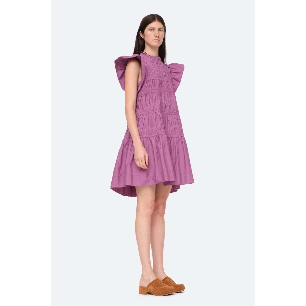 NWT Sea New York Flutter Sleeve Steph Tunic Dress Tiered Ruffle‎ Purple Crocus M
